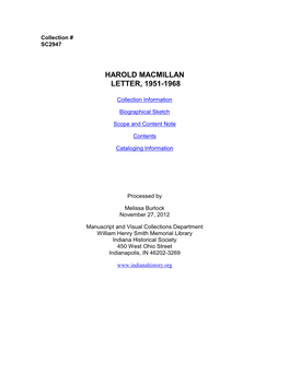 Harold Macmillan Letter, 1951-1968