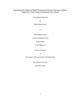 Quantifying the Impact of Global Warming on Saltwater Intrusion at Shelter Island, New York Using a Groundwater Flow Model