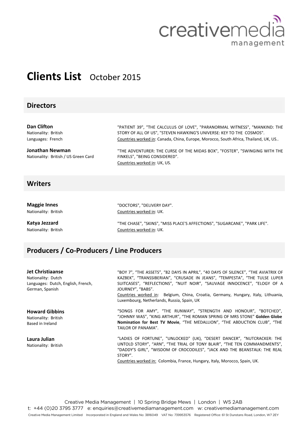 Creative Media Clients List