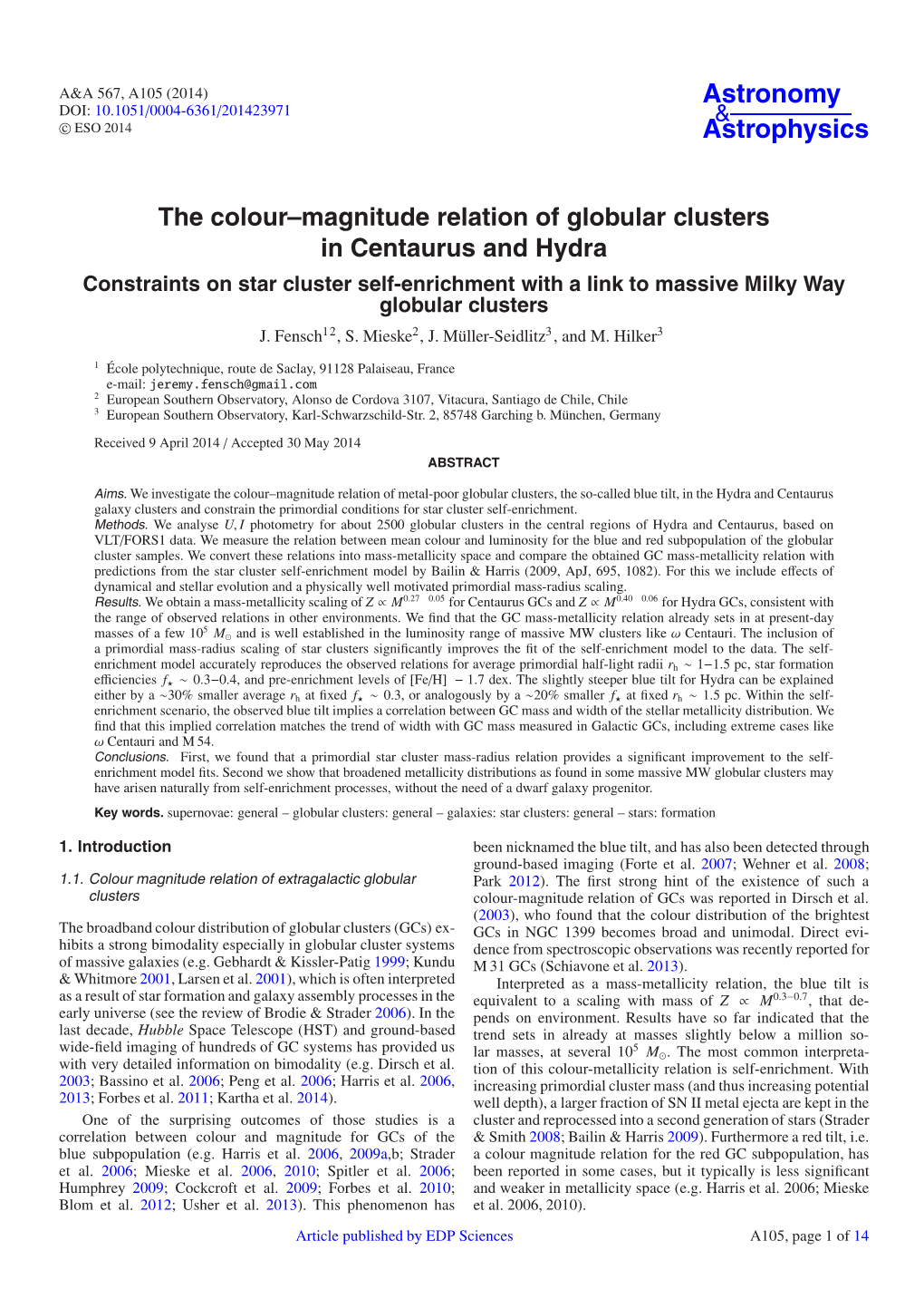 The Colour–Magnitude Relation of Globular Clusters in Centaurus And