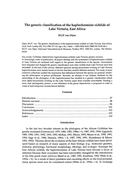 The Generic Classification of the Haplochromine Cichlids of Lake Victoria, East Africa