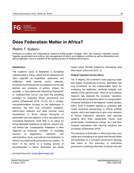 Does Federalism Matter in Africa?