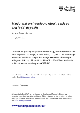 Magic and Archaeology: Ritual Residues and 'Odd' Deposits