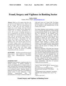Fraud, Forgery and Vigilance in Banking Sector