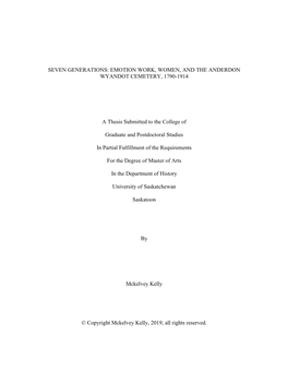 Seven Generations: Emotion Work, Women, and the Anderdon Wyandot Cemetery, 1790-1914