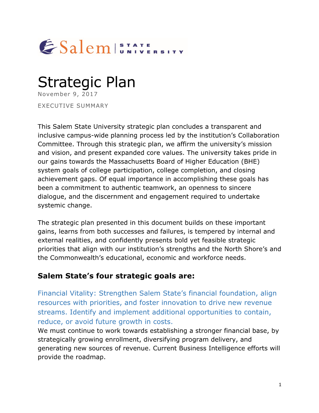 Strategic Plan November 9, 2017