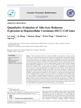 Keto Reductase Expression in Hepatocellular Carcinoma (HCC) Cell Lines