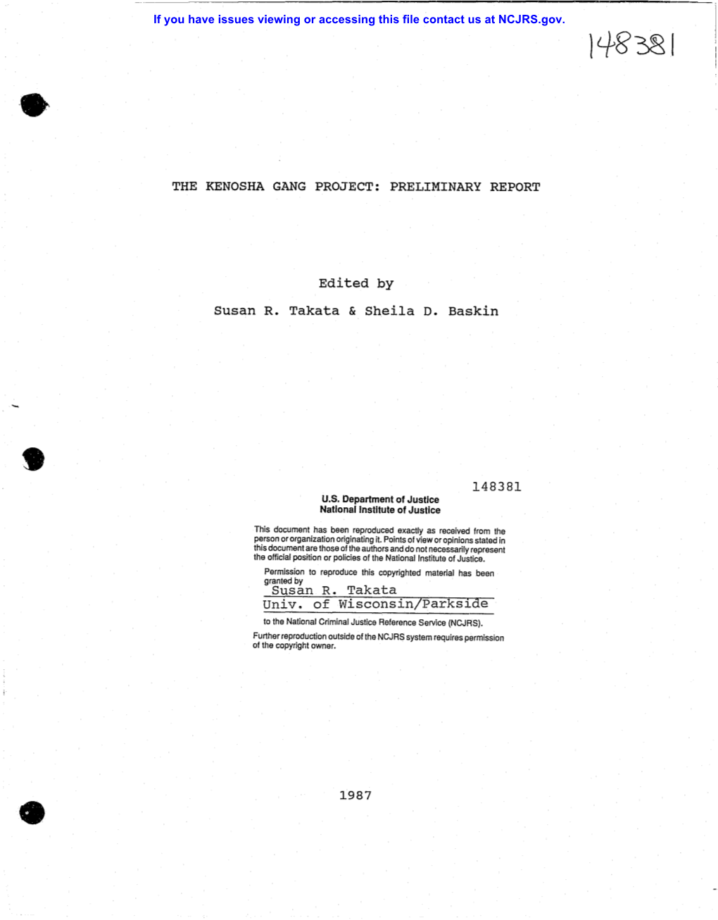 THE KENOSHA GANG PROJECT: PRELIMINARY REPORT Edited By