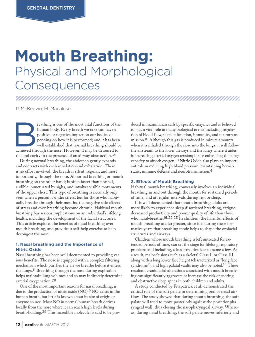 Mouth Breathing: Physical and Morphological Consequences - DocsLib