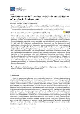 Personality and Intelligence Interact in the Prediction of Academic Achievement