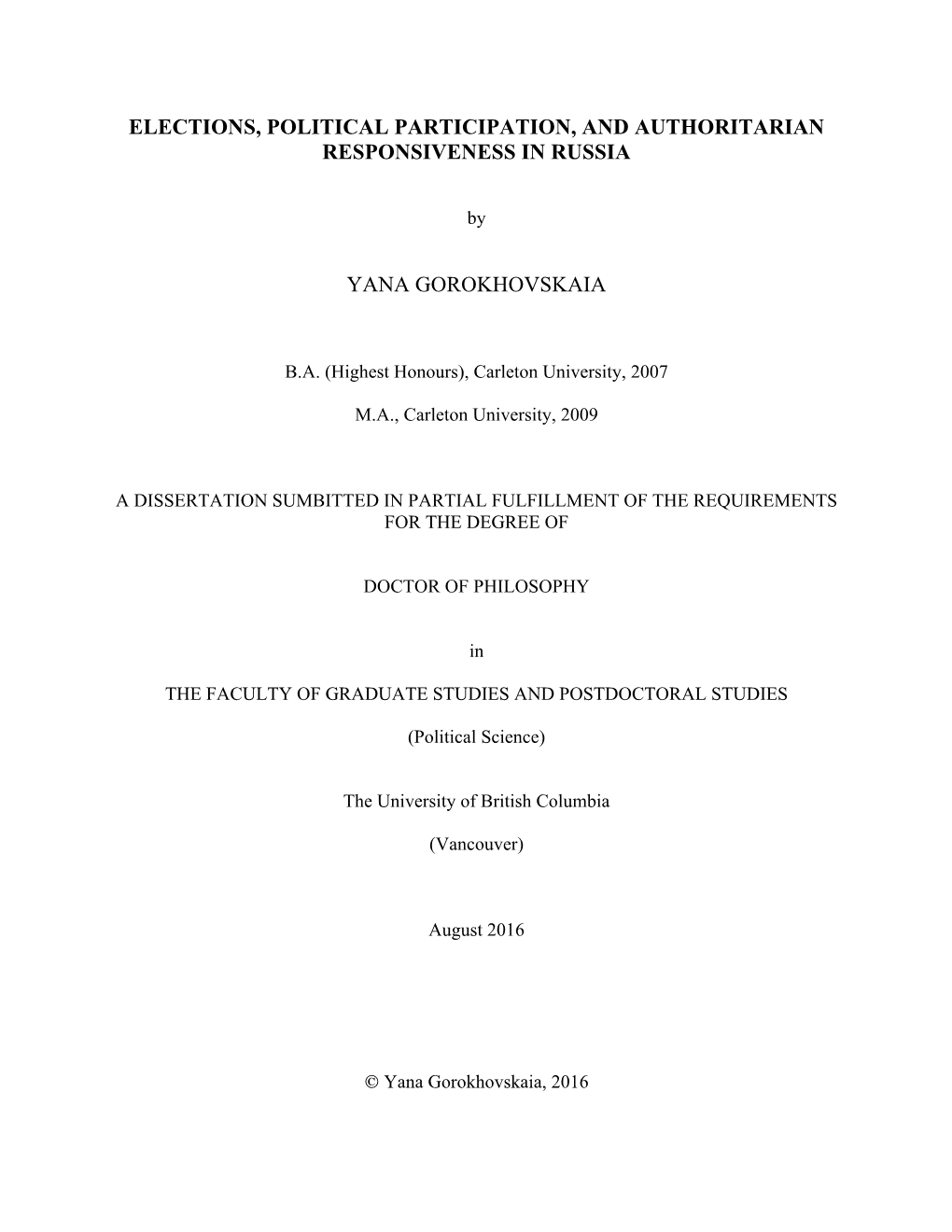 Elections, Political Participation, and Authoritarian Responsiveness in Russia