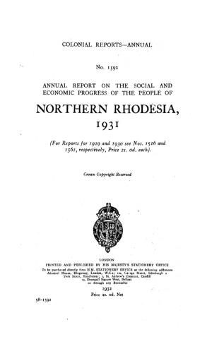 Annual Report of the Colonies, Northern Rhodesia, 1931