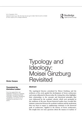 Typology and Ideology: Moisei Ginzburg