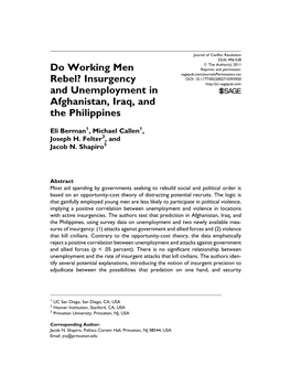 Do Working Men Rebel? Insurgency and Unemployment in Afghanistan