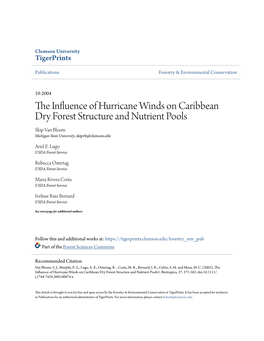 The Influence of Hurricane Winds on Caribbean Dry Forest Structure and Nutrient Pools1