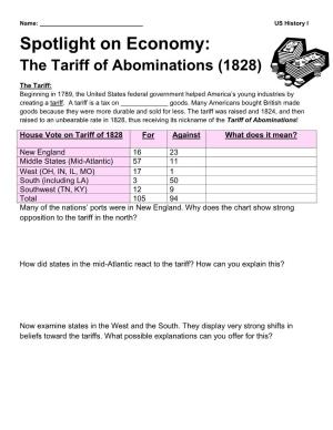 Spotlight on Economy: the Tariff of Abominations (1828)