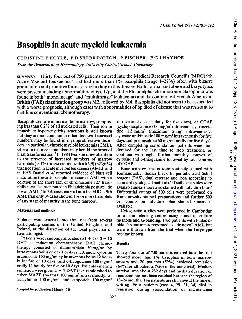 Basophils in Acute Myeloid Leukaemia