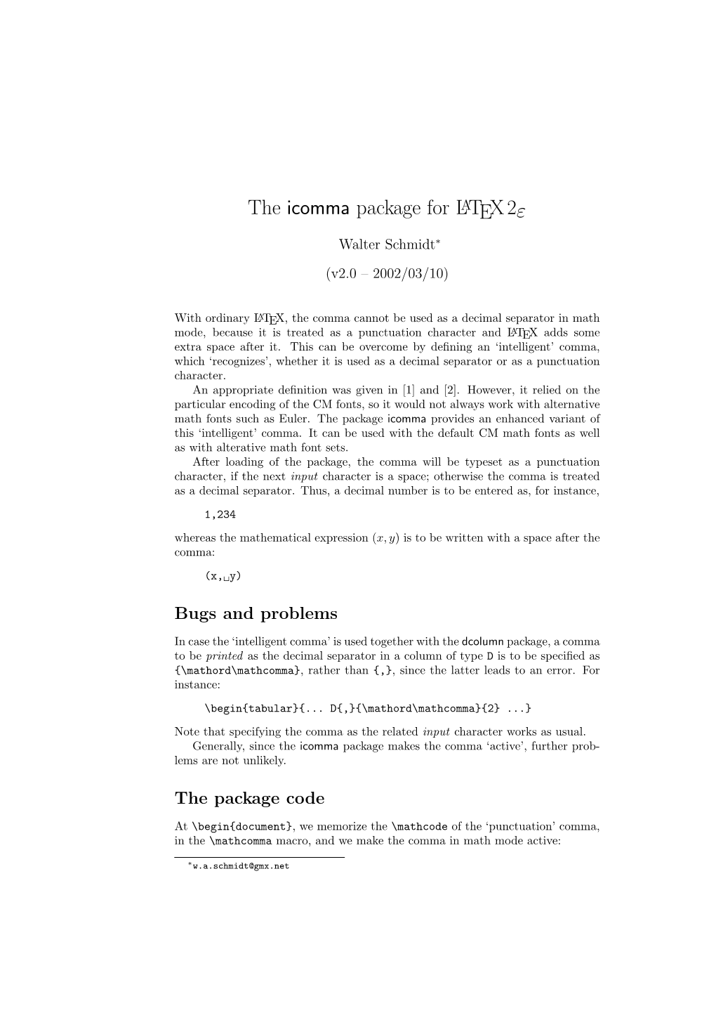 The Icomma Package for L Atex2ε