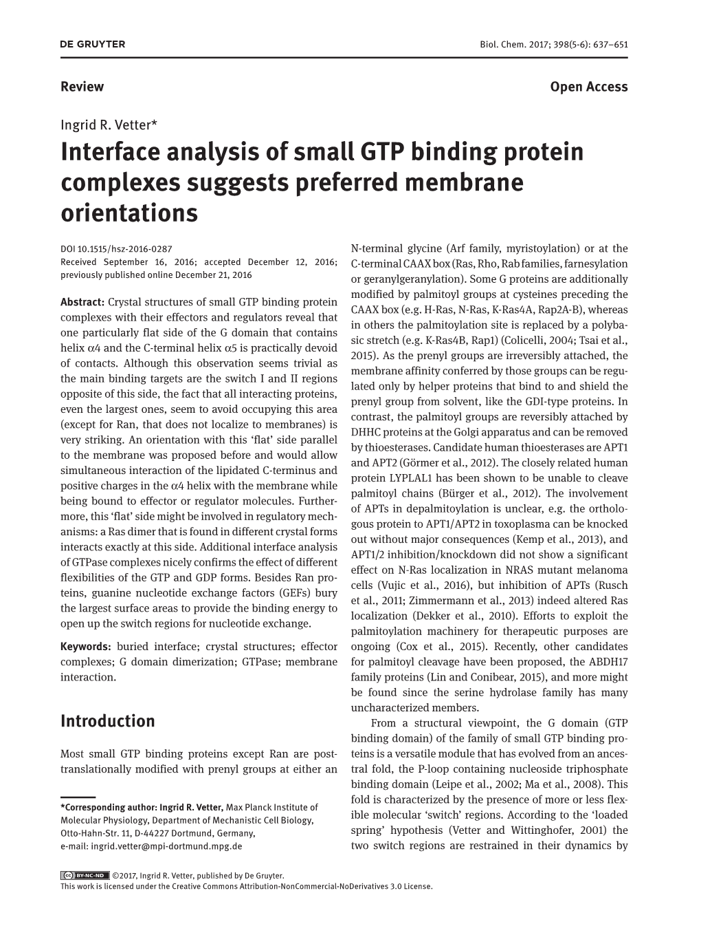 Interface Analysis of Small GTP Binding Protein Complexes Suggests Preferred Membrane Orientations