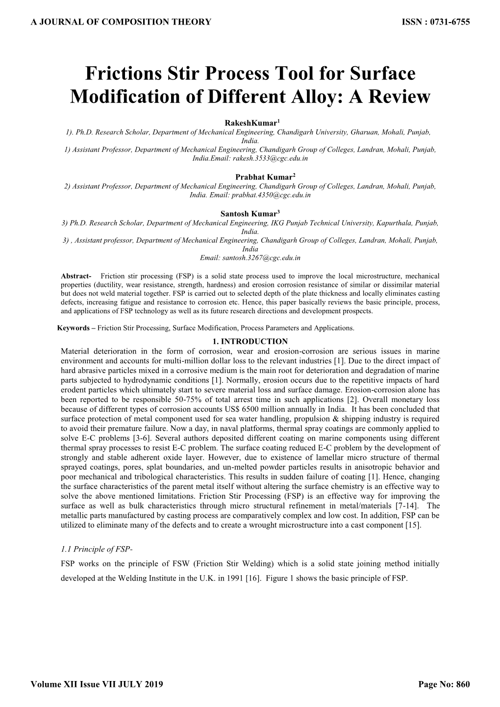 Frictions Stir Process Tool for Surface Modification of Different Alloy: a Review