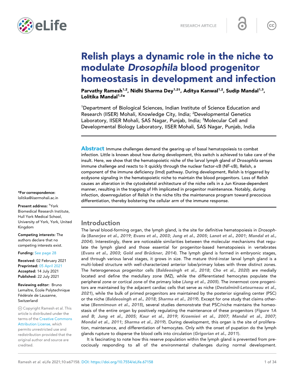 Relish Plays a Dynamic Role in the Niche to Modulate