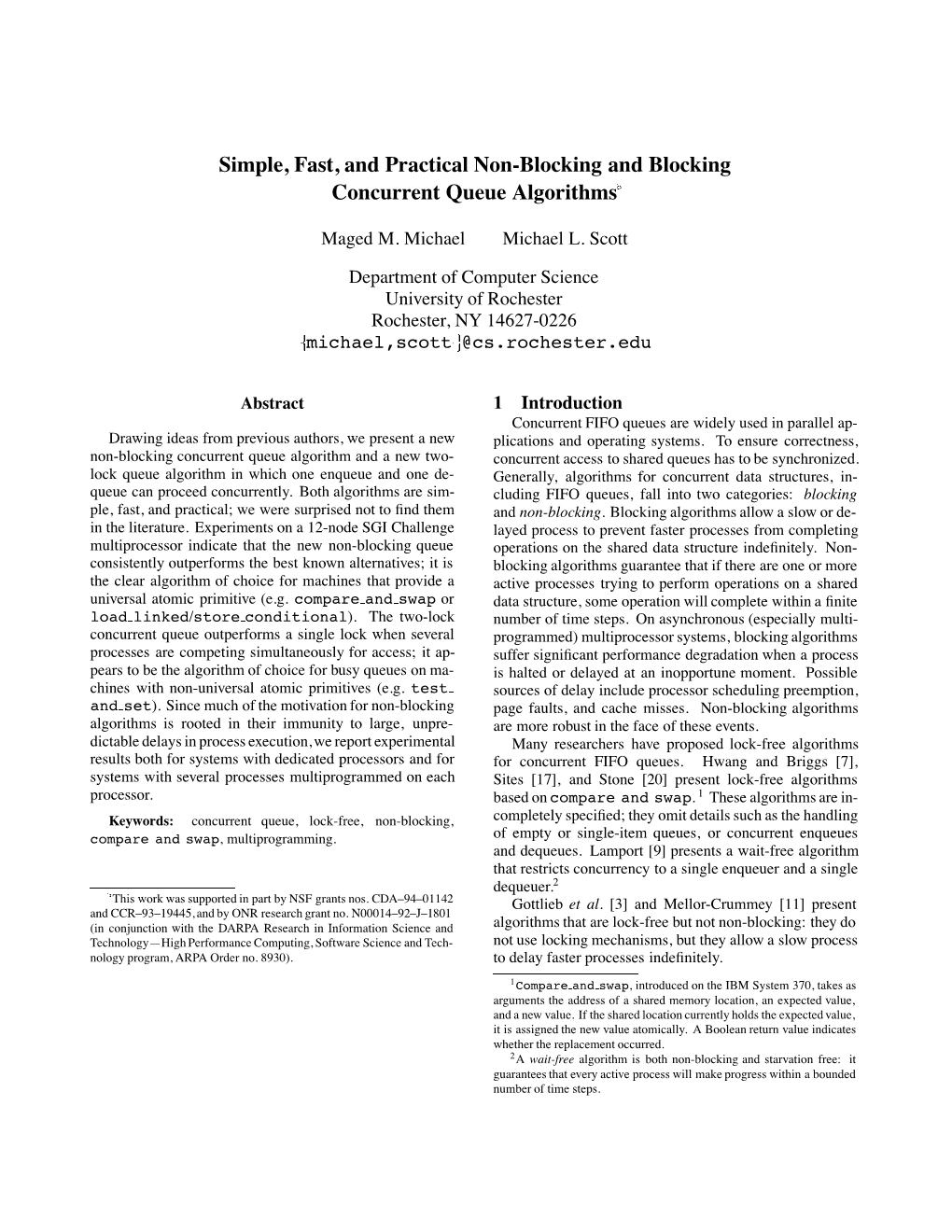 Simple, Fast, and Practical Non-Blocking and Concurrent Queue Algorithms