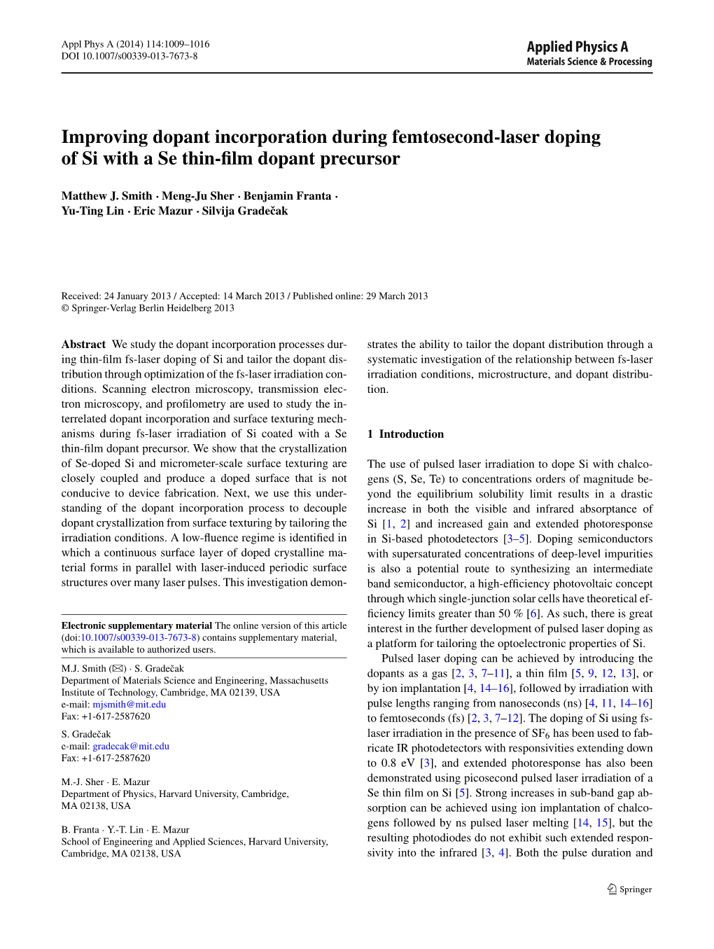 Improving Dopant Incorporation During Femtosecond-Laser Doping of Si with a Se Thin-ﬁlm Dopant Precursor