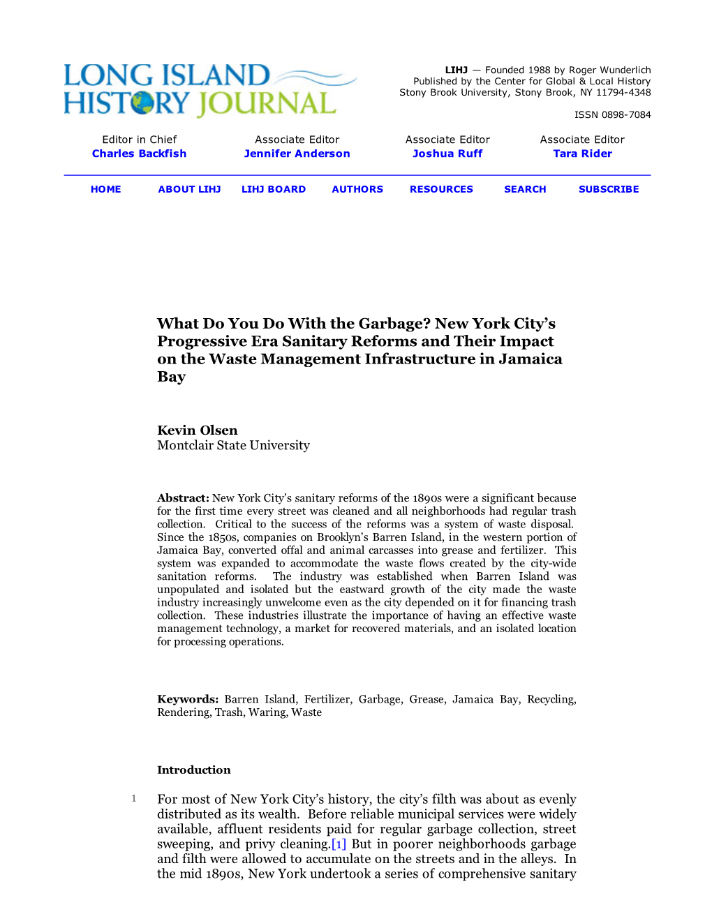 What Do You Do with the Garbage? New York City's Progressive Era Sanitary Reforms and Their Impact on The