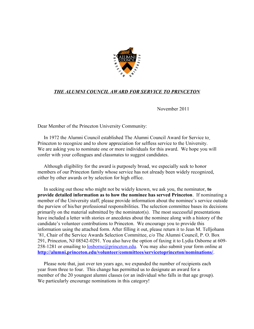 The Alumni Council Award for Service to Princeton