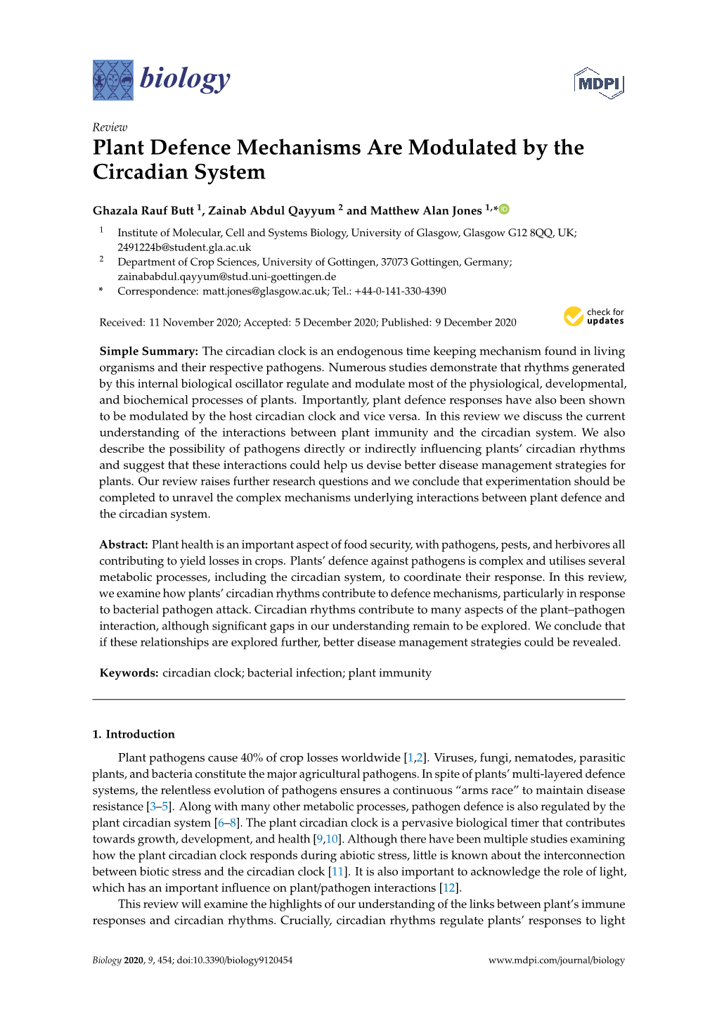 Plant Defence Mechanisms Are Modulated by the Circadian System