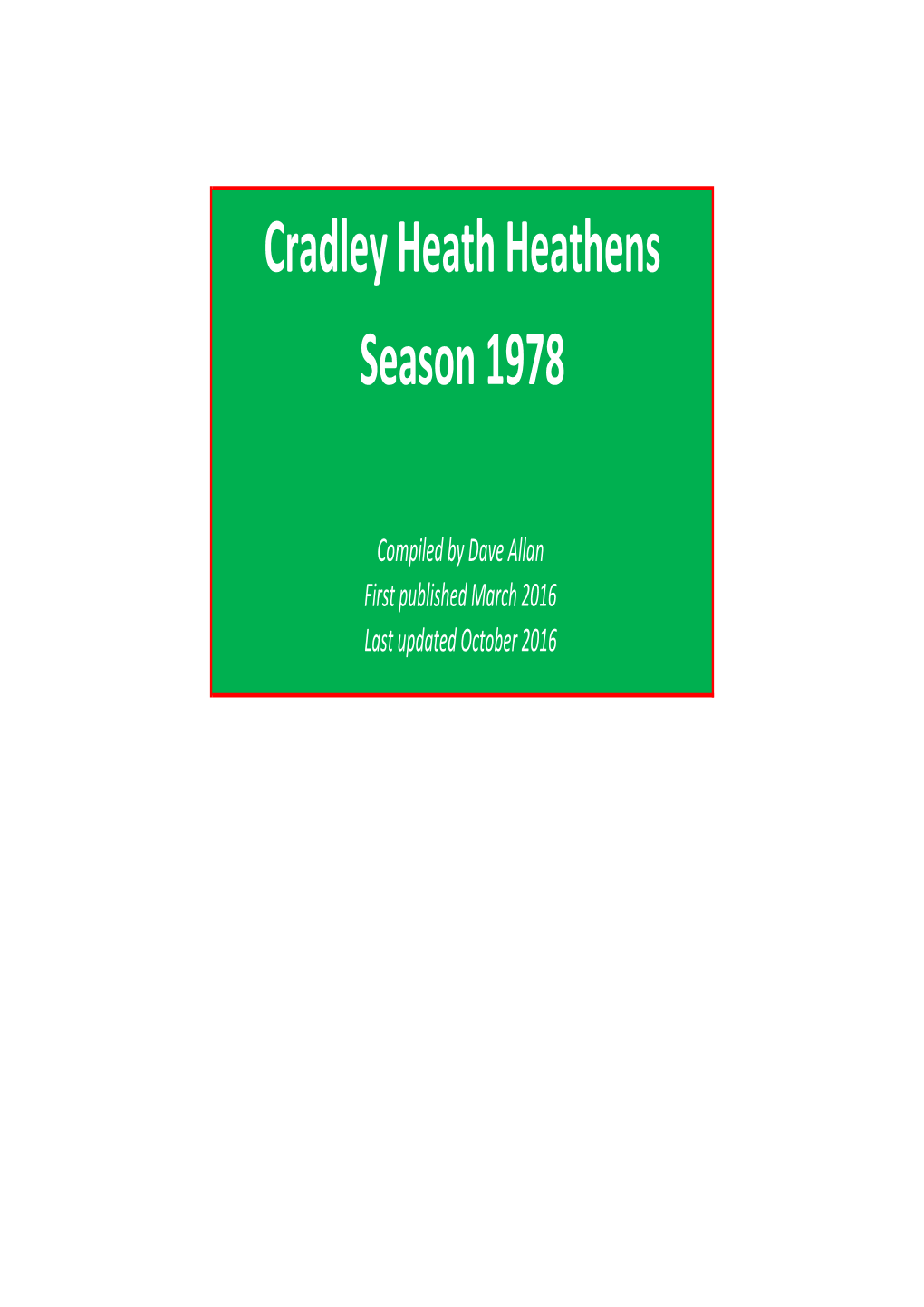 Cradley Heath Heathens Season 1978