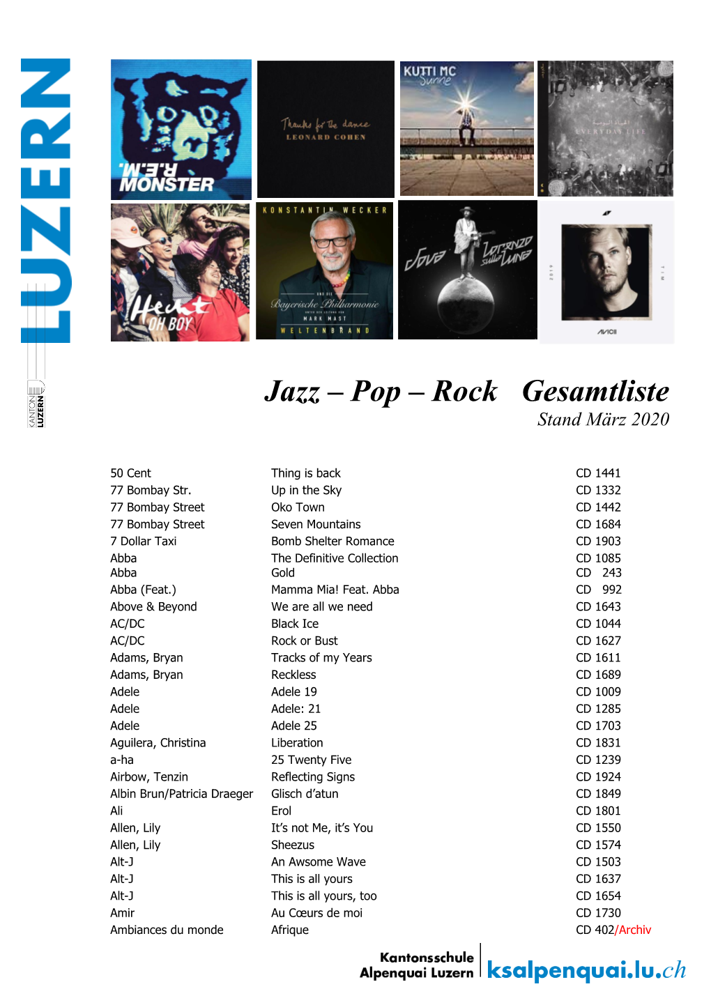 Jazz – Pop – Rock Gesamtliste Stand März 2020