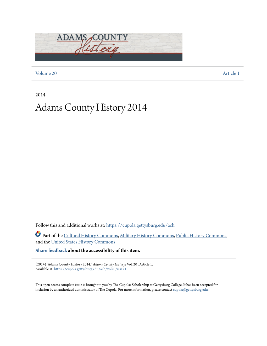 Adams County History 2014