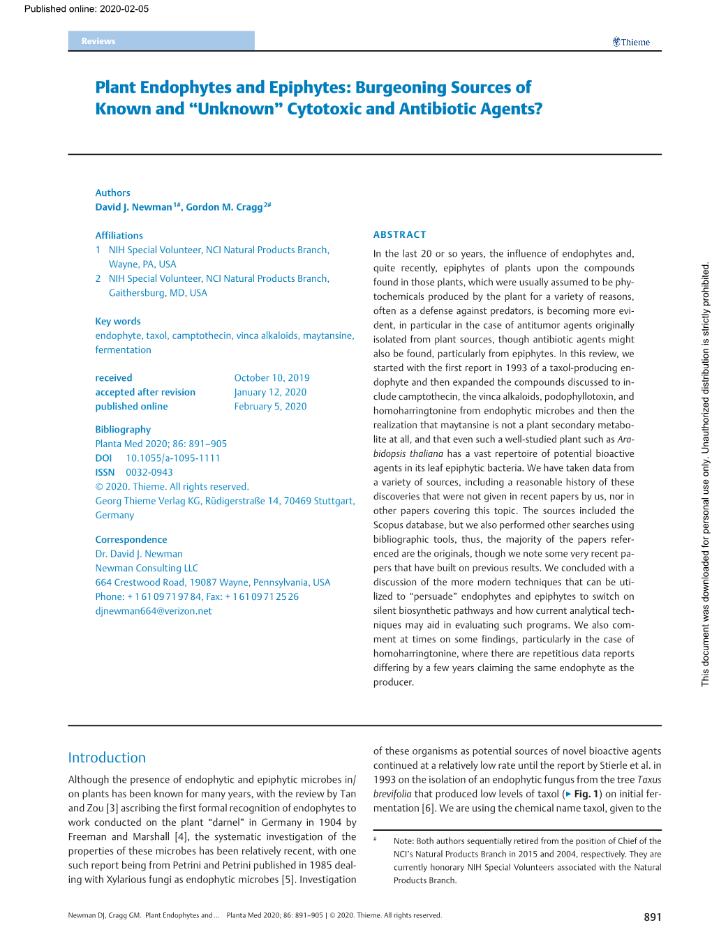 Plant Endophytes and Epiphytes: Burgeoning Sources of Known and “Unknown” Cytotoxic and Antibiotic Agents?