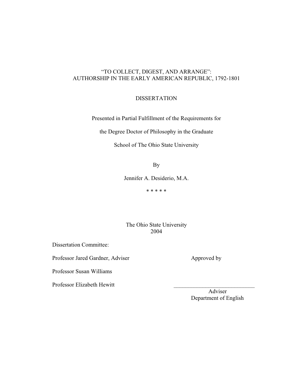 “To Collect, Digest, and Arrange”: Authorship in the Early American Republic, 1792-1801