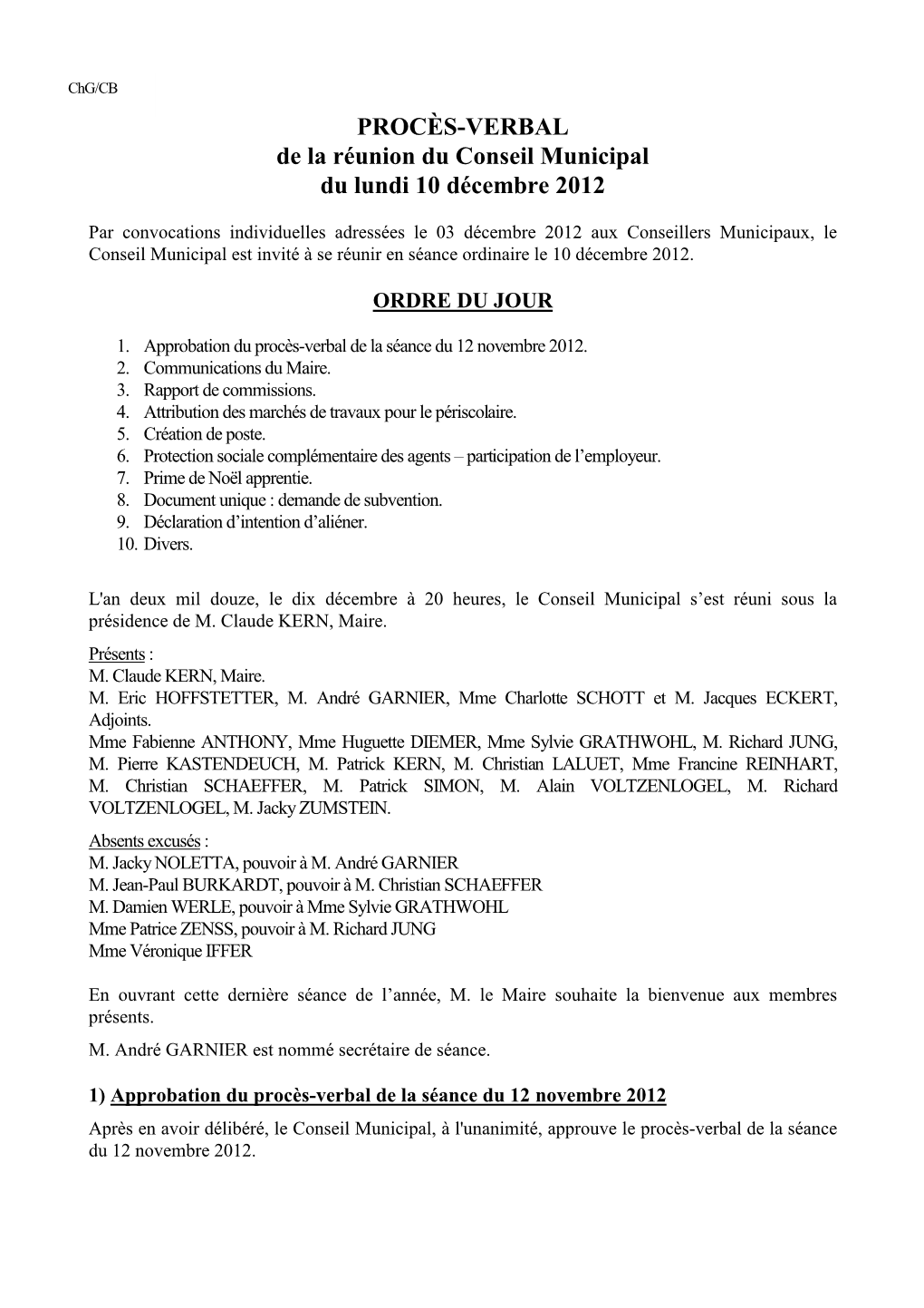 Conseil Municipal 10.12.12