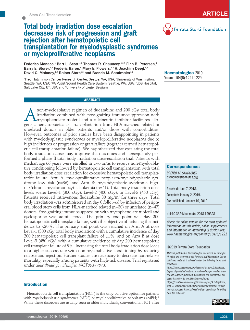 Total Body Irradiation Dose Escalation Decreases Risk of Progression And