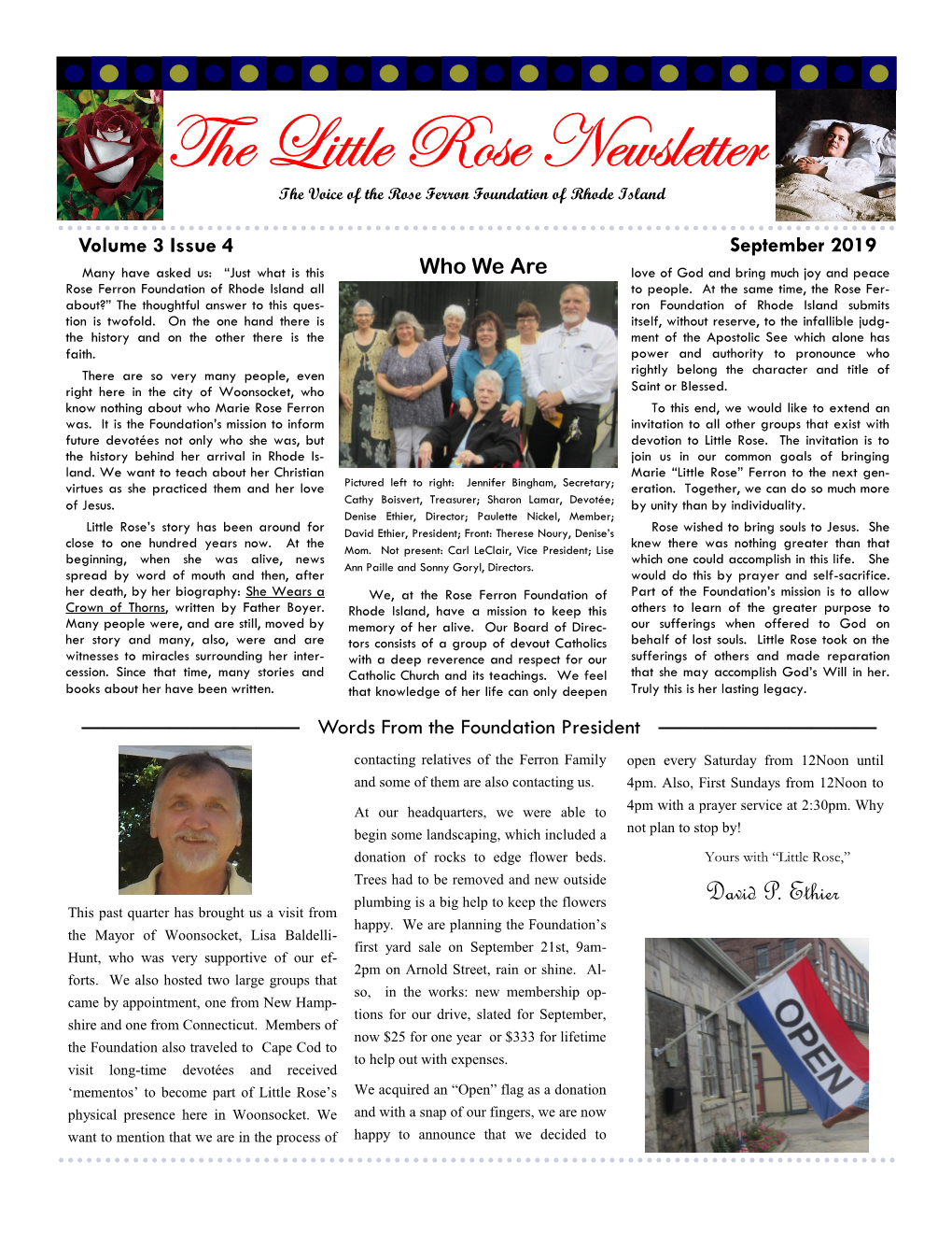 The Little Rose Newsletter the Voice of the Rose Ferron Foundation of Rhode Island