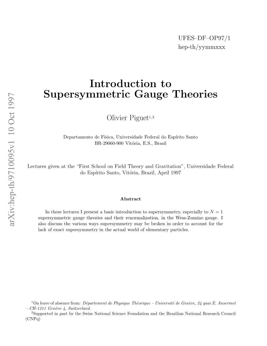 Introduction to Supersymmetric Gauge Theories