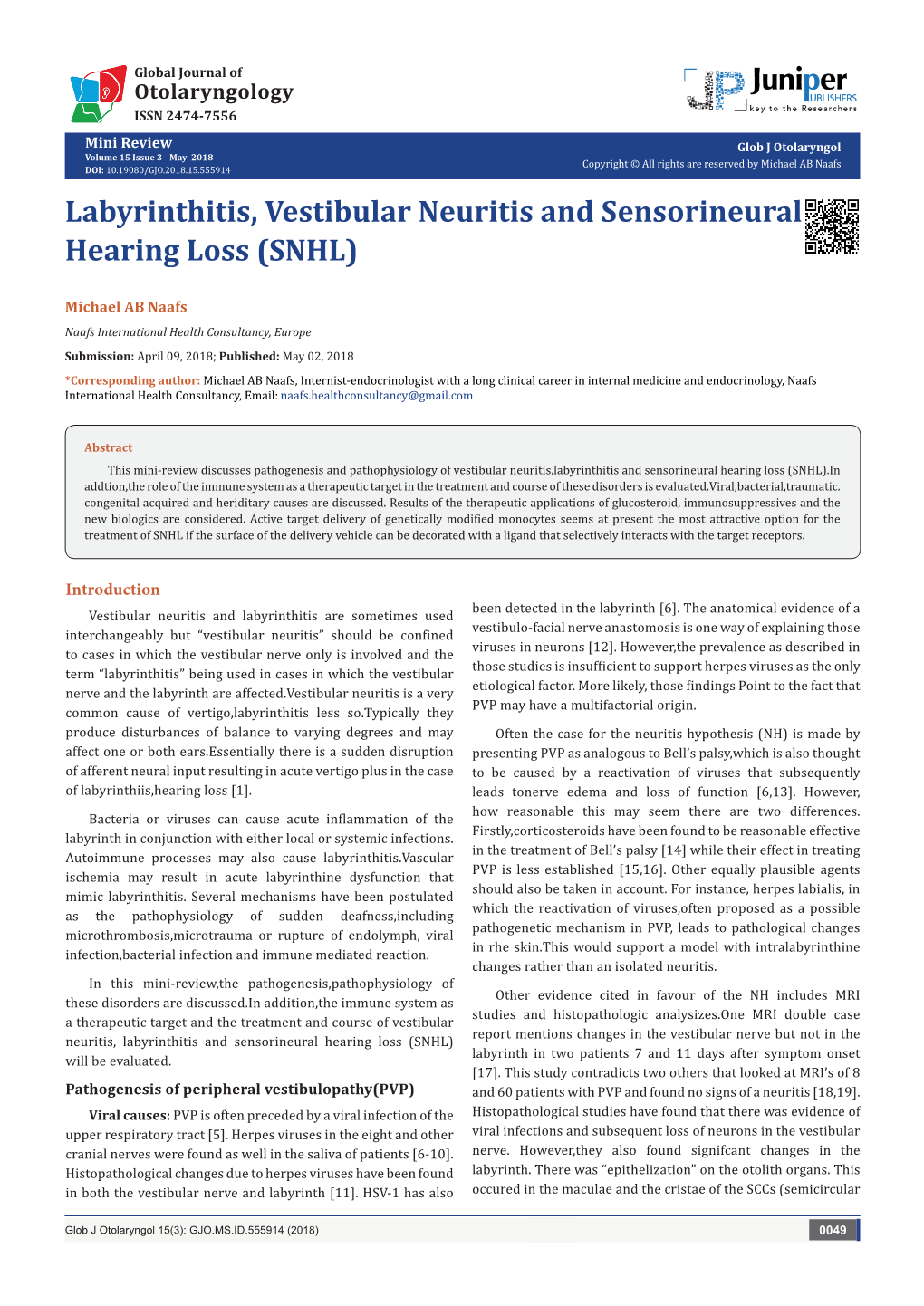 Labyrinthitis, Vestibular Neuritis and Sensorineural Hearing Loss (SNHL)