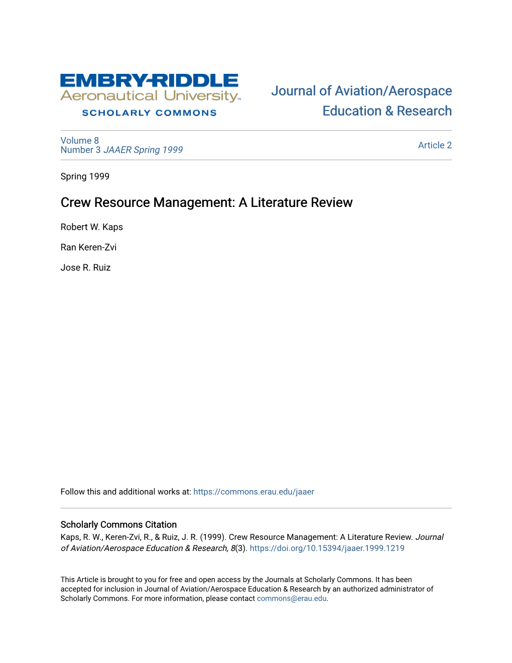 Crew Resource Management: a Literature Review