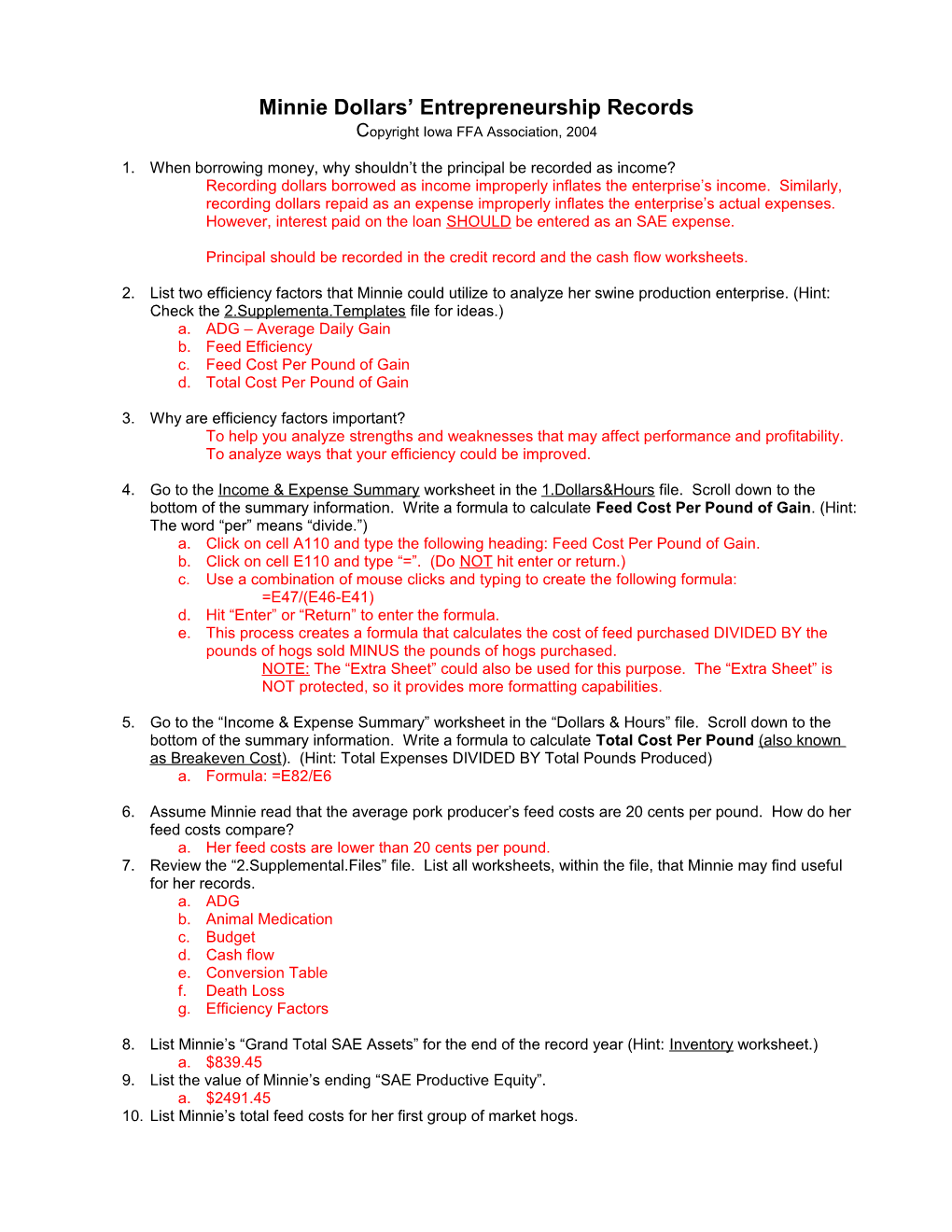 Study Guide for Minnie Dollars