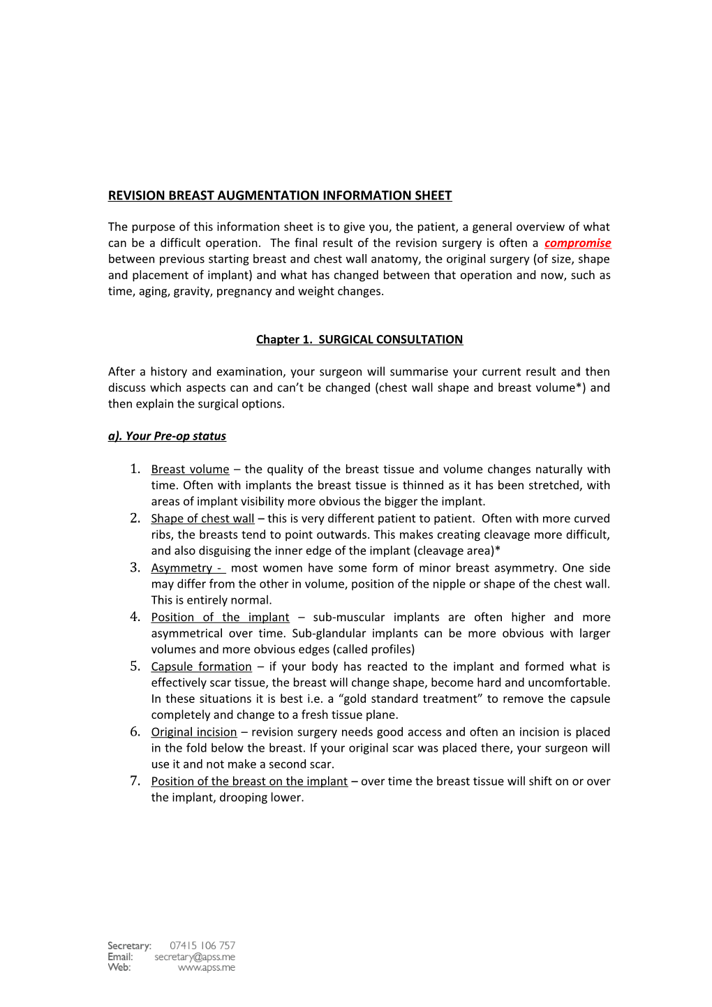 Revision Breast Augmentation Information Sheet