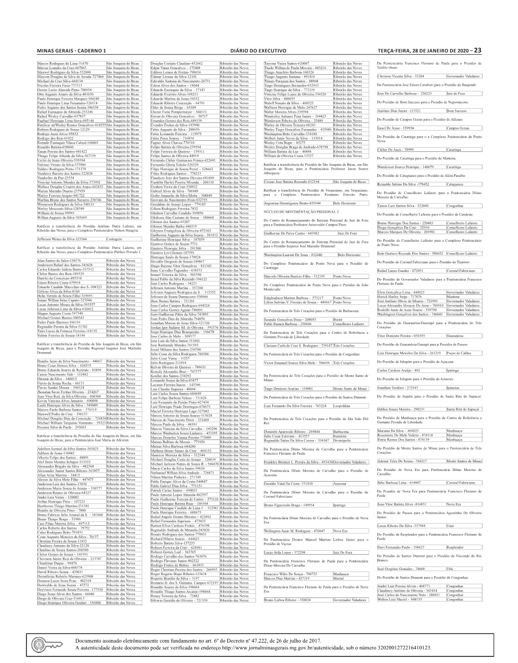 Minas Gerais - Caderno 1 Diário Do Executivo Terça-Feira, 28 De Janeiro De 2020 – 23