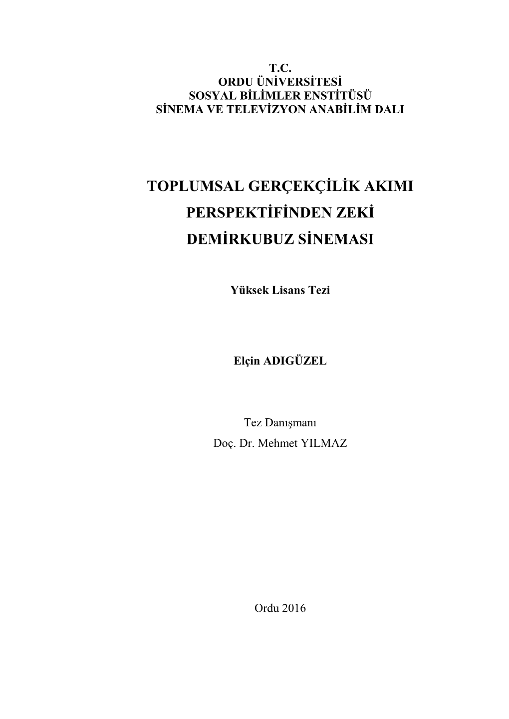 Toplumsal Gerçekçilik Akimi Perspektifinden Zeki Demirkubuz Sinemasi