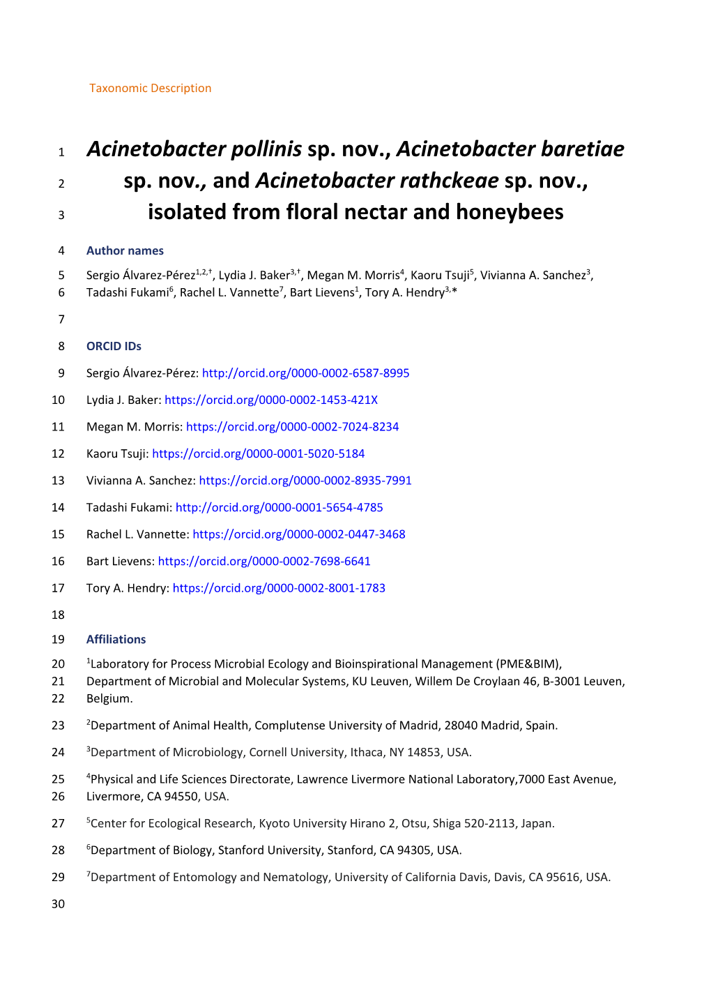 Description of Acinetobacter Pollinis Sp. Nov