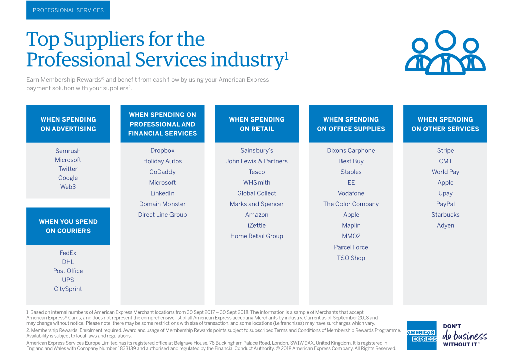 Top Suppliers for the Professional Services Industry1