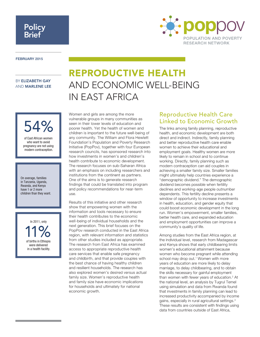 Policy Brief. Reproductive Health and Economic Well-Being in East Africa