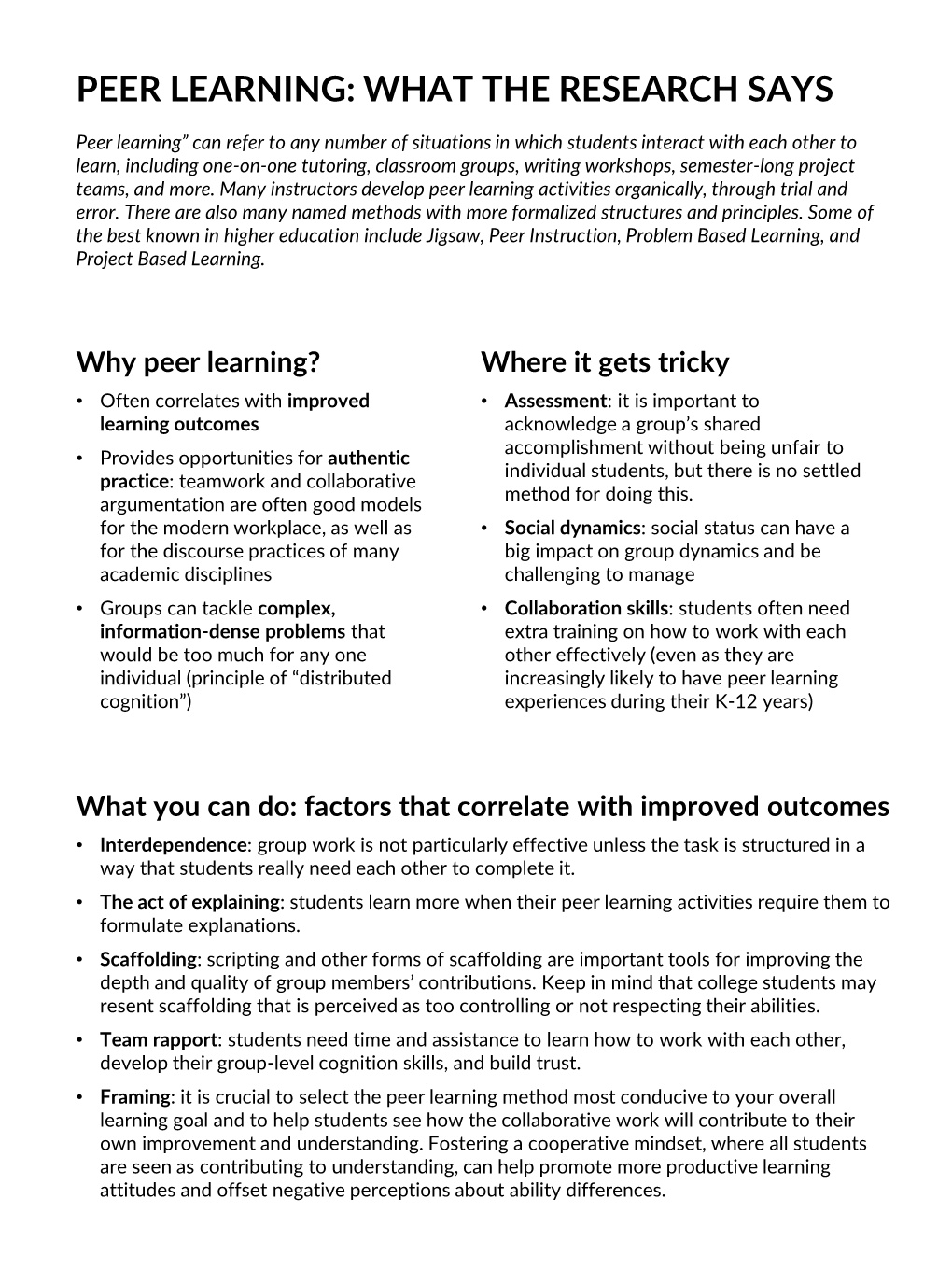 Peer Learning: What the Research Says