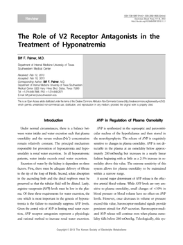 The Role of V2 Receptor Antagonists in the Treatment of Hyponatremia